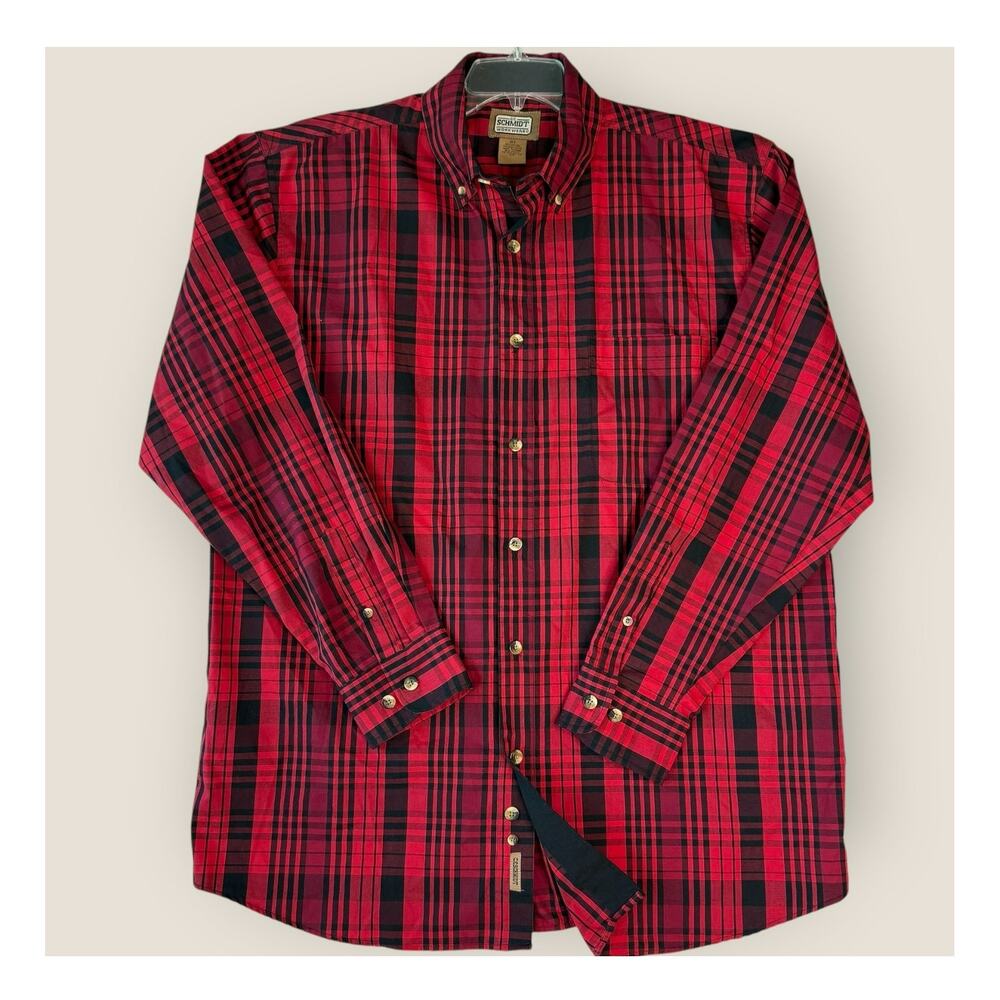 CE Schmidt Workwear Men XLT Casual Button Down Shirt Plaid Red Black Long Sleeve